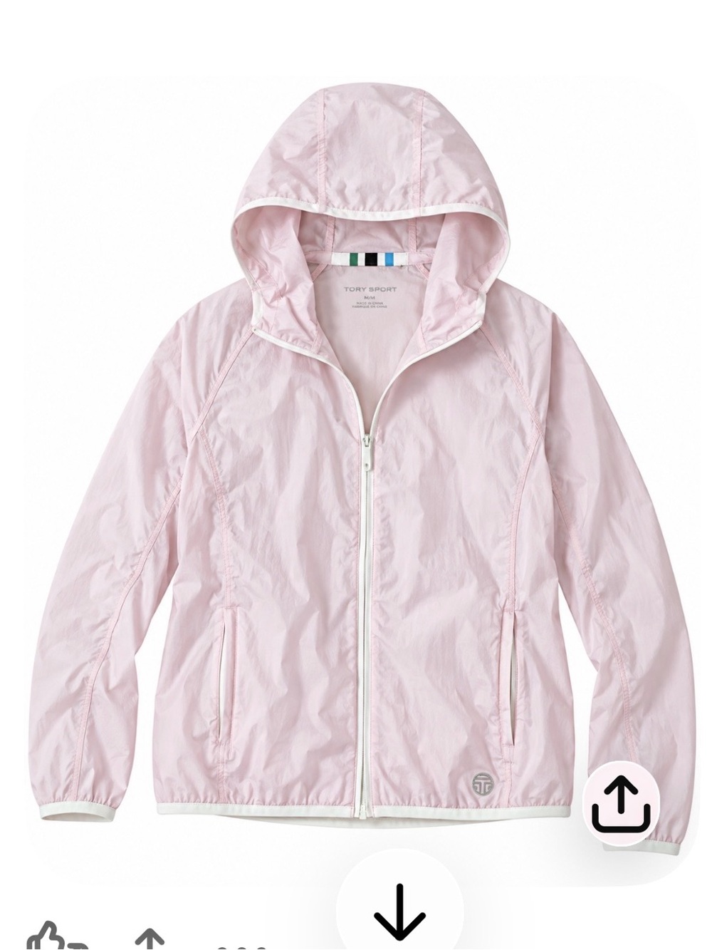 Tory Sport Tory Burch Blush Pink Packable Hooded Windbreaker Jacket M